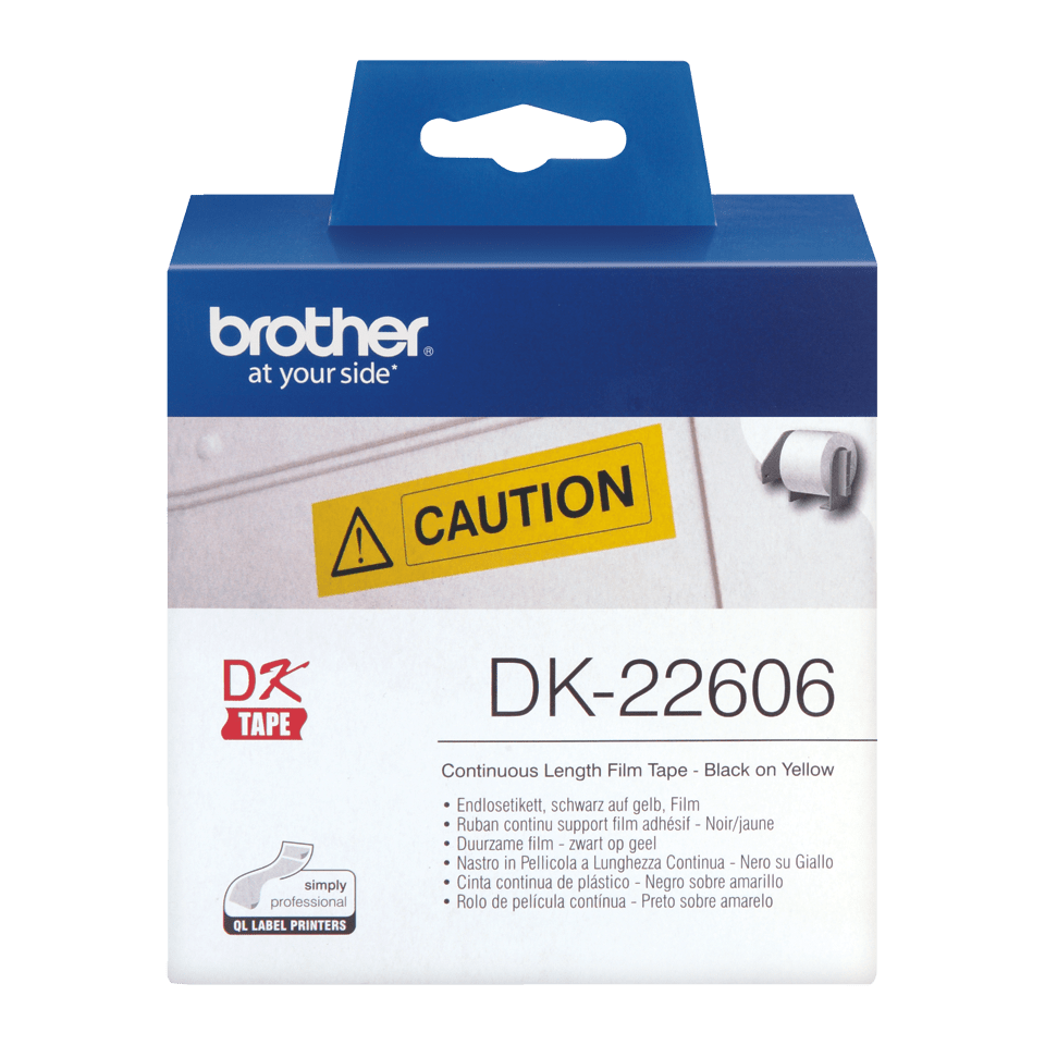 Brother DK-22606 62mm x 15.24m Continuous Length Film Label Roll (Black On Yellow)