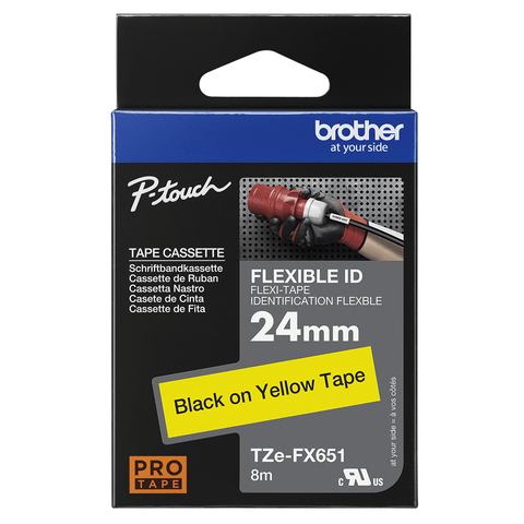 Brother TZe-FX651 Black on Yellow Flexible P-Touch Labelling Tape, 24mm width